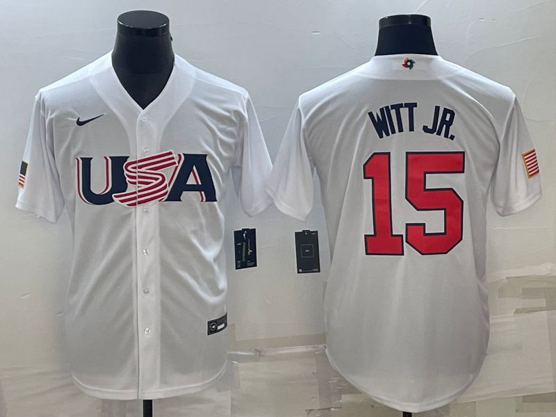 Men 2023 World Cub USA #15 Witt jr White Nike MLB Jersey11